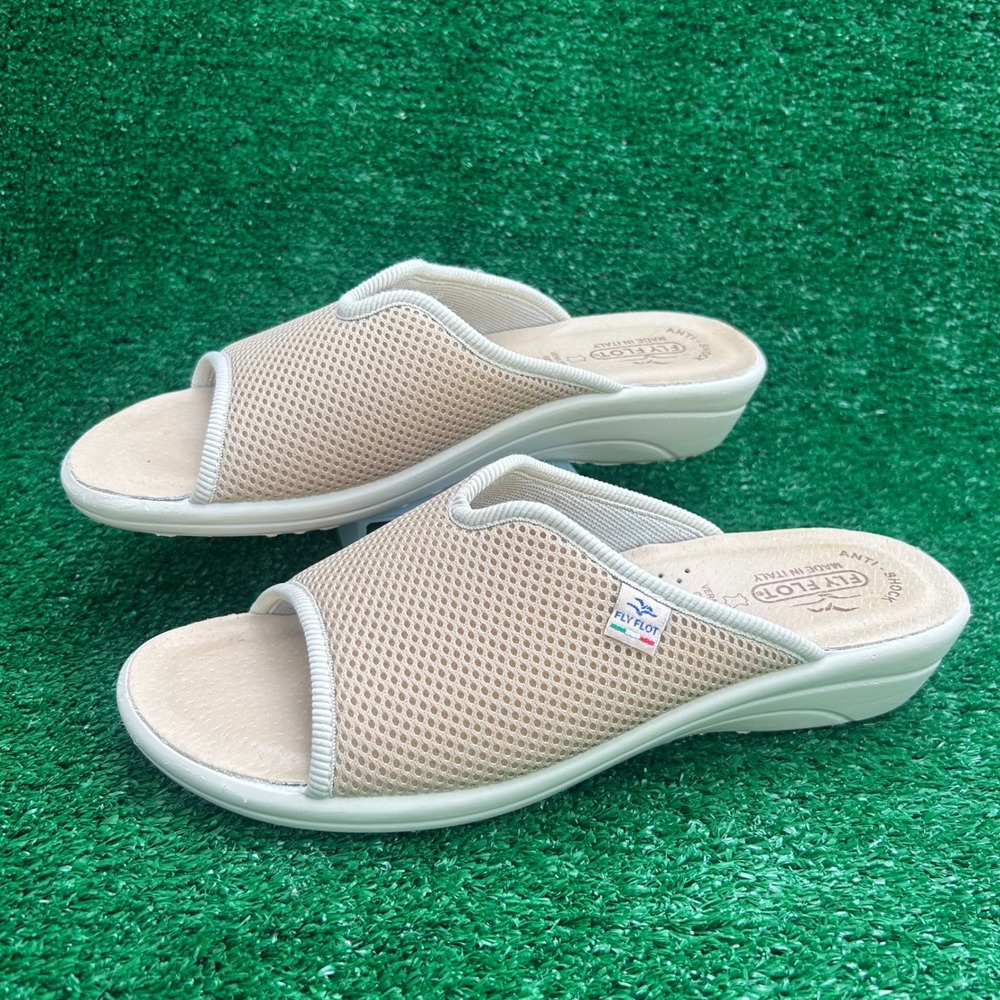 Fly Flot Italy Womens Tan Mesh Anatomic Anti Shock Slide Sandals Sz 40 US 9-9.5